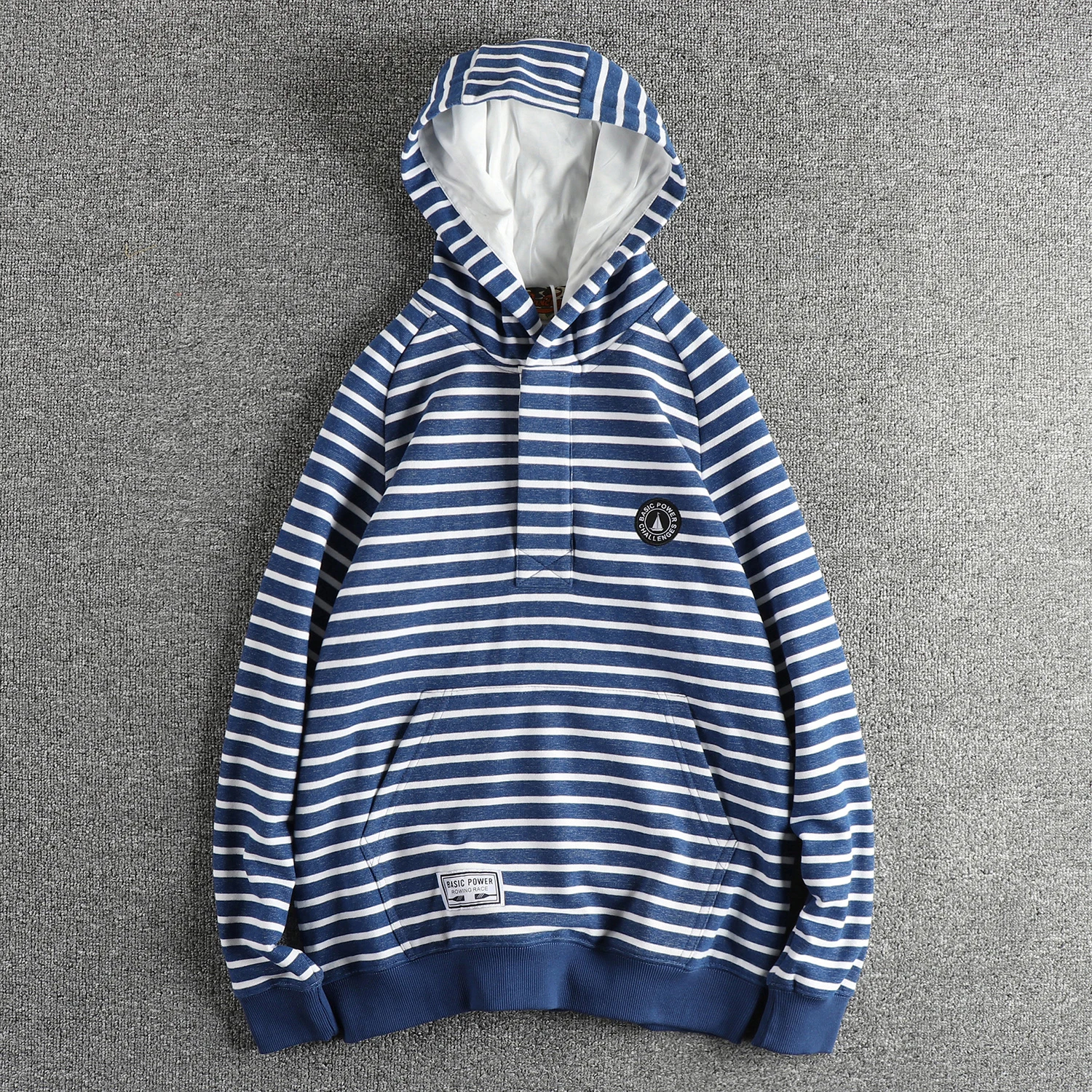 May Khaki vintage Sea Soul striped men's hoodie with light velvet comfortable youth hoodie coat top