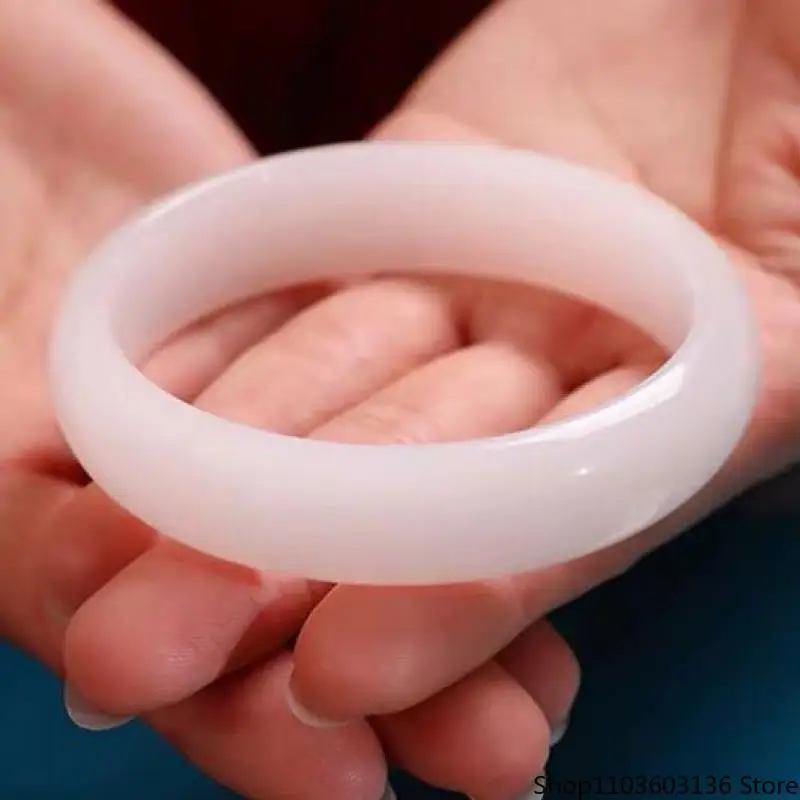 

Natural White Jade Bangle Bracelet Women Fine Jewelry Real Chinese Golden Silk Jades Stone Bangles For Girlfriend Mom Gifts