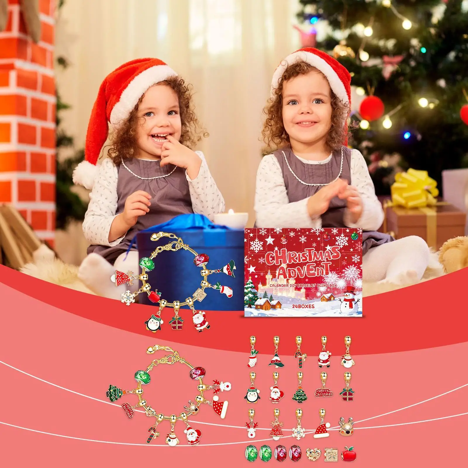

Рождественский календарь, Адвент-браслеты, 24 дня, изготовление ювелирных изделий, очаровательные бусины, браслеты для детей, подростков, девочек, взрослых, отпуск, праздник