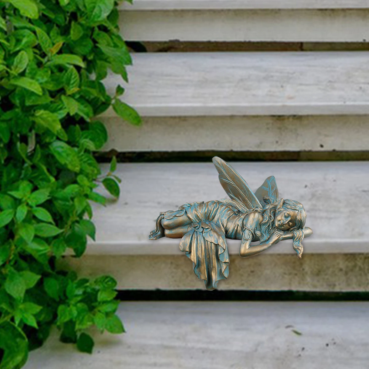 Kunstharz-Imitation Kupfer Schlafender Elf mit Flügeln, Geeignet für Schreibtisch, Innenhof, Rasen, Blumentopf, Valentinstagsgeschenk – Detail 13