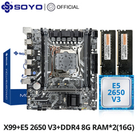 SOYO X99 Motherboard Set Kit With LGA2011-3 Xeon E5 2650 V3 CPU DDR4 16GB (2*8GB) 2133MHz RAM NVME M.2 SATA for Desktop Computer