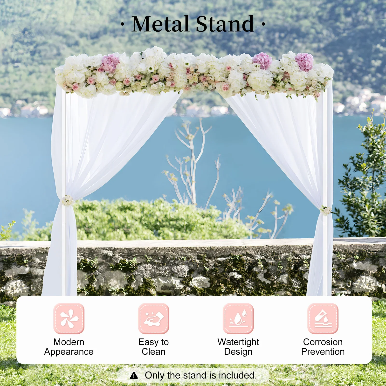 Metal Arch 2*2m 6.6Ft Rectangle Wedding Stand White Floral Flower Balloon Frame Outdoor Garden Decoration