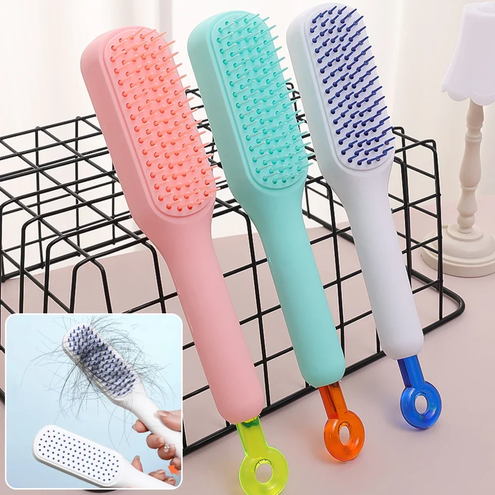 One-Pull Telescopic Comb White Pink Blue Portable Scalp Massage Brush Self-Cleaning Hair Comb Women Salon Styling Tool Compact