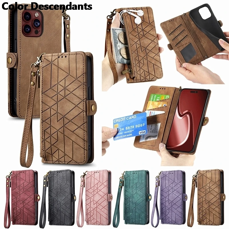 Zipper Cards Solt Leather Wallet Case for Motorola Moto G84 G54 G73 G53 G23 G72 G32 G60 G52 Purse Pocket Bag Strap Flip Cover