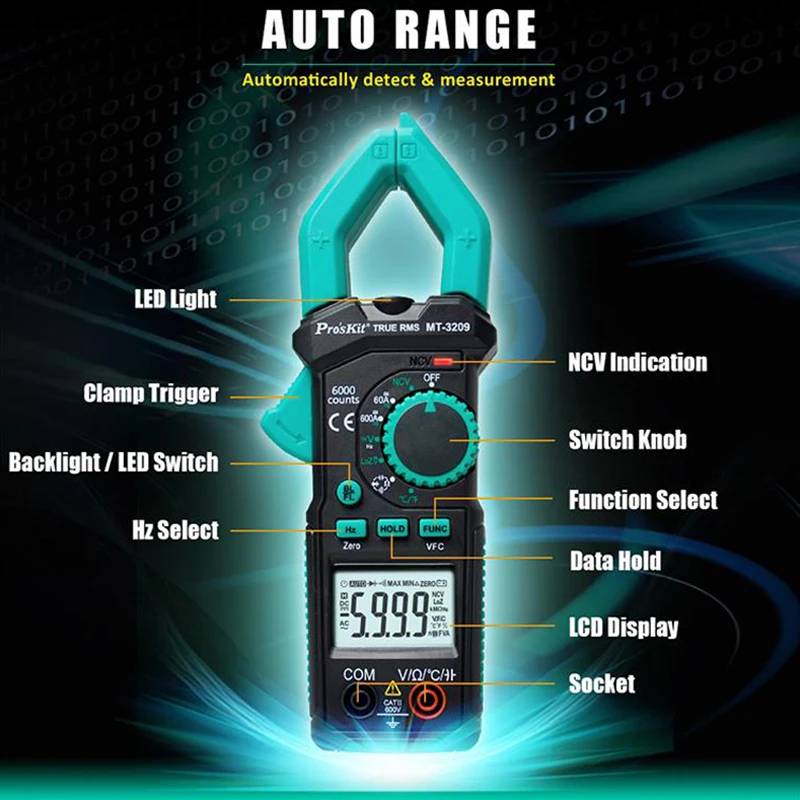 PROSKIT Digital Clamp Meter Instrument Automatic Range True 