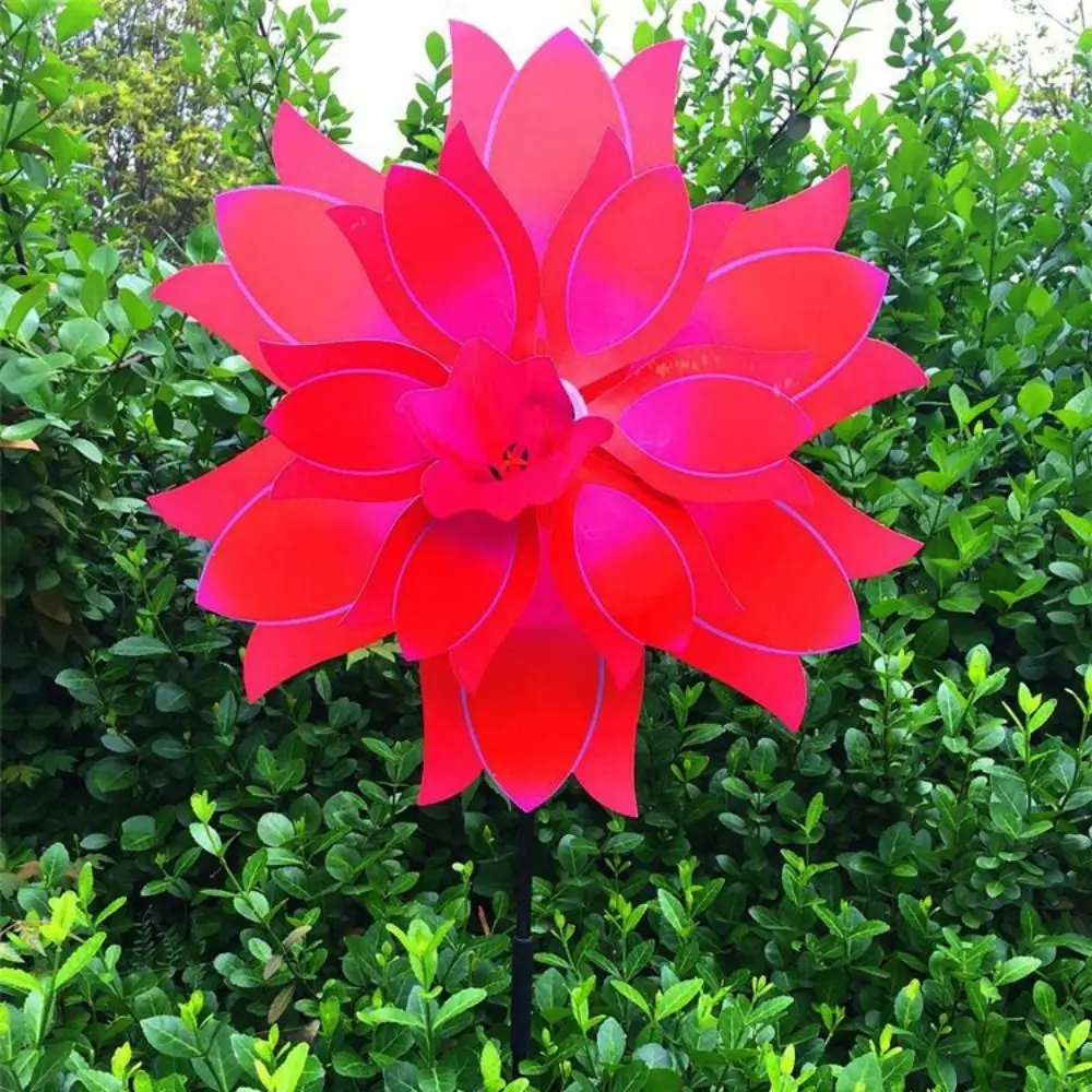 กังหันลมทิวลิปหลากสีสัน ขนาดเส้นผ่านศูนย์กลาง 38 ซม. กังหันลมแบบดั้งเดิม ของตกแต่งปิกนิก ของเล่น แบบสองชั้น