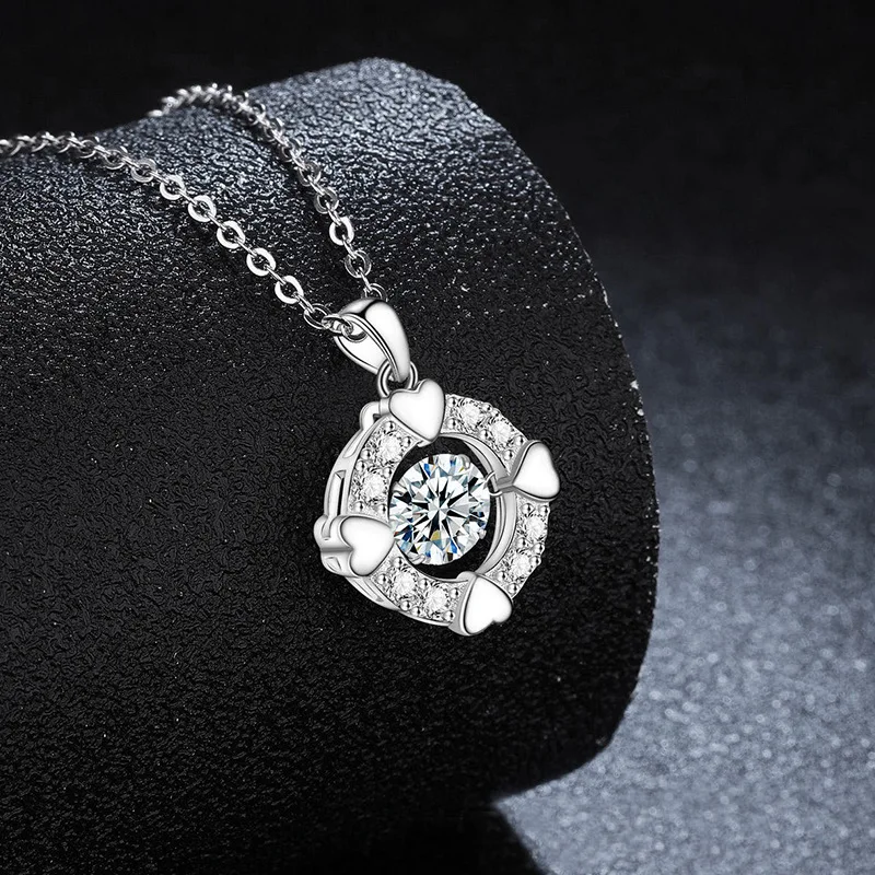 

S925 Silver White Gold Plated 1CT D Color Moving Heart Moissanite Pendant Necklace for Women, Elegant Fine Jewelry Gift