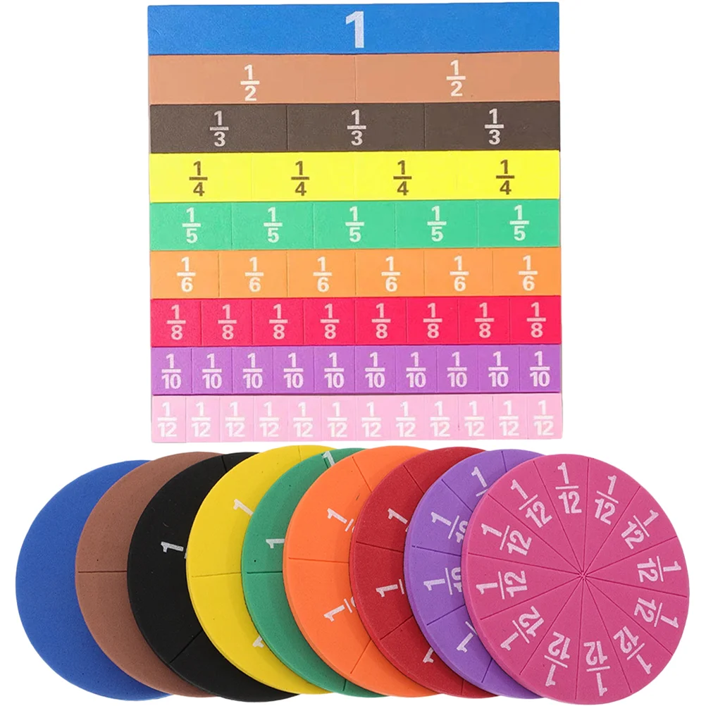 2 Sets Tool Denominator Fraction Block Primary for Kids Math Manipulatives Plastic Learning Disc Cognition Trays