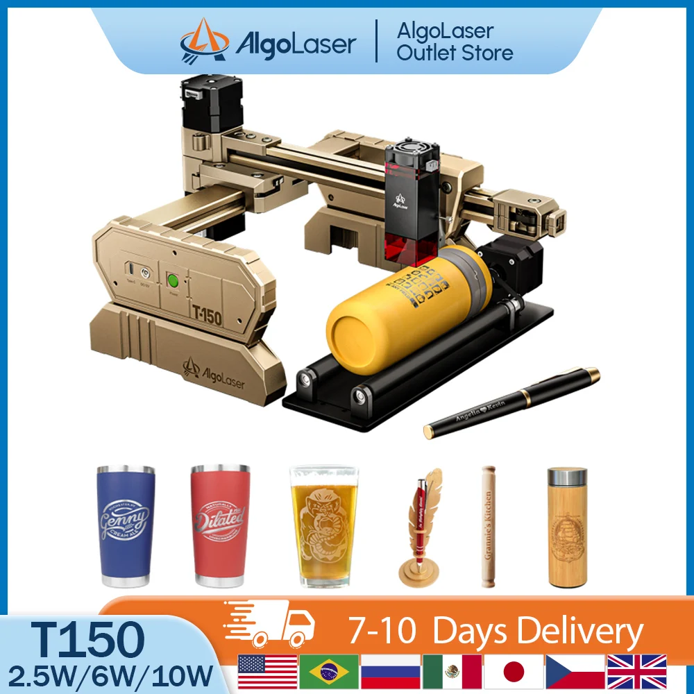 AlgoLaser 2.5W 6W 10W Portable Laser Engraving Machine Easy to Use Fast High Precision Multi Metal Glass Wood Gift DIY Tool Kit