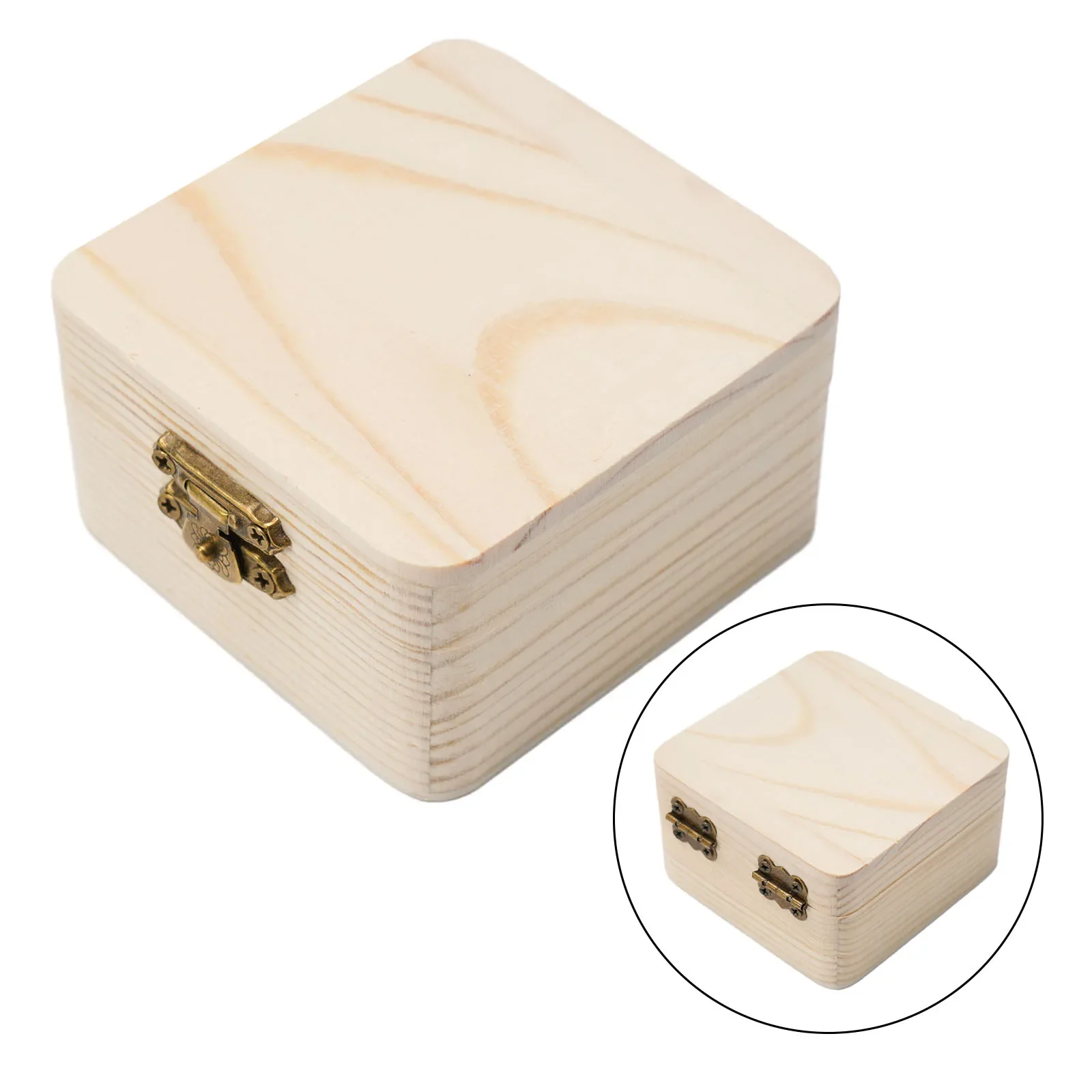 

Log Color Wooden Storage Box Plain Wood + Lid Multifunction Square Hinged Craft Gifts Boxes For Home Supplies Storage Decoration