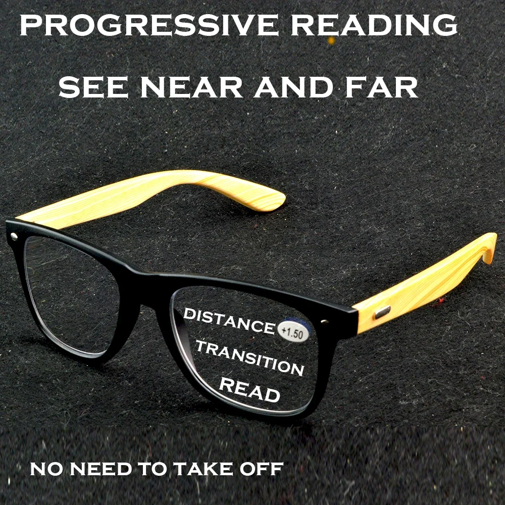 

Прогрессивные очки для чтения с деревянным дужком, мужские черные очки в черной оправе, не нужно снять, для дистанционного чтения, женские очки от + 0,75 до + 4