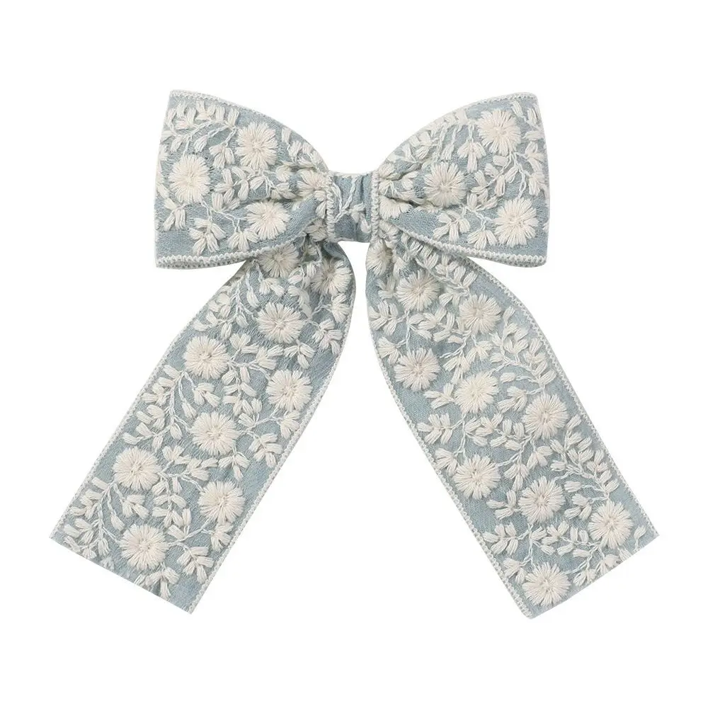 60 teil/los neue Baumwolle bestickte Bowknot Baby Haars pangen lange Schwänze Bogen Haarnadeln Kinder lange Schwänze Schleifen Haars pangen Mädchen Kopf bedeckung