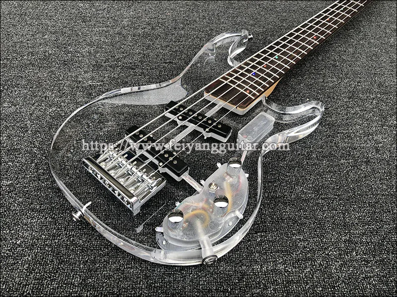 Electric Bass Guitar, Acrylic Body, Rosewood Fingerboard with LED Light, 5 Strings, High Quality Bass Guitar,Free shipping