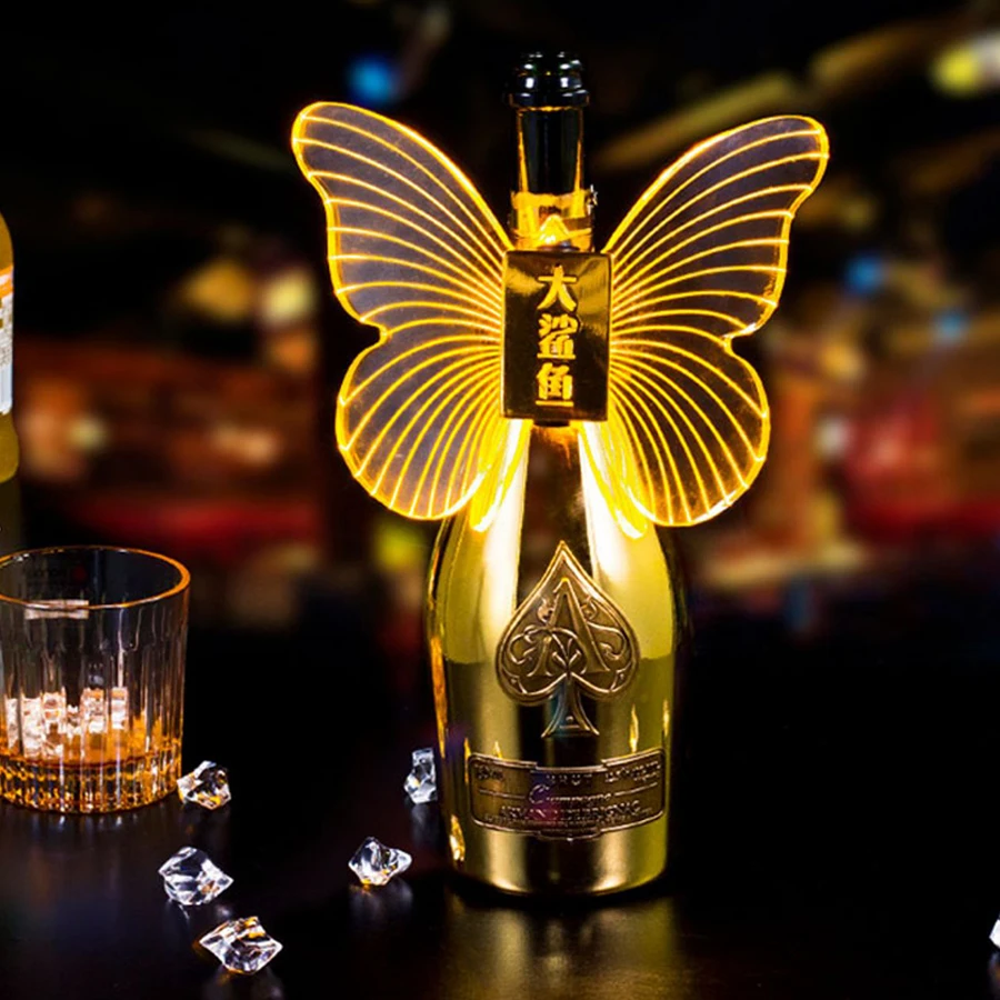 Acrylic Butterfly Wings LED Strobe Baton Rechargeable Sparkler Light Champagne Wine Cover Light For Nightclub Bar Party Decor