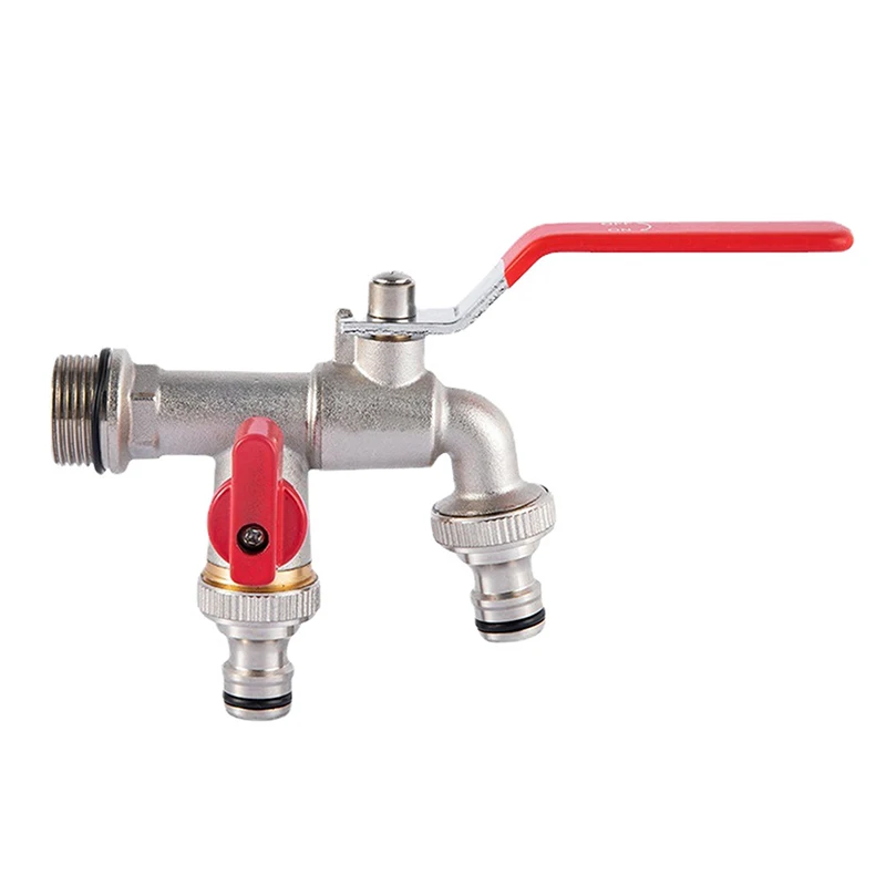 1PC Double Head Water Faucet 1/2\'\' 3/4\'\' Water Splitter Connector Coupling Adapter Valve Switch Garden Hose Irrigation Tap Joint