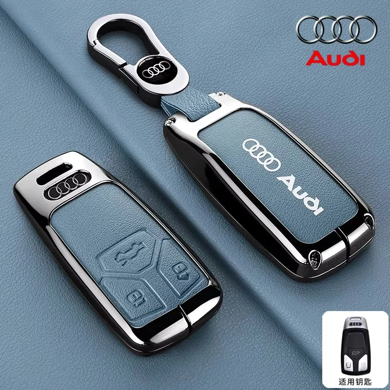 

Metal Leather Car Key Case Cover For Audi A3 A4 B9 A6 A7 4K A8 E-tron Q5 Q8 C8 D5 SQ8 Protected Shell Fob Keychain Accessories