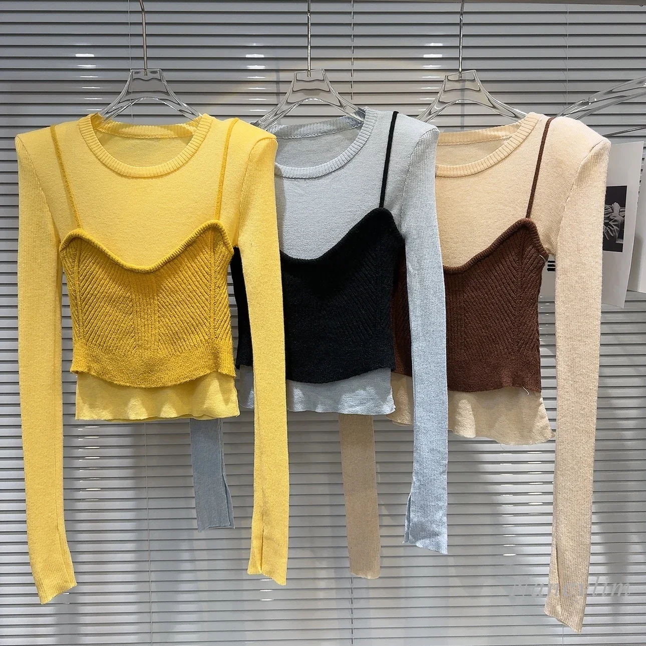 2024 Autumn New Sling Vest + Solid Color Shoulder Pad Knitted Sweater Two-piece Set Women's Fashion Knitwear