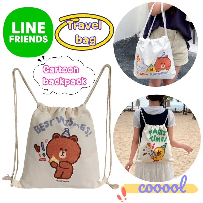 

New Line friends Brown Cony Sally Creative Simple Student Casual Backpack Large Capacity Cartoon Cute Travel Storage Canvas Bag