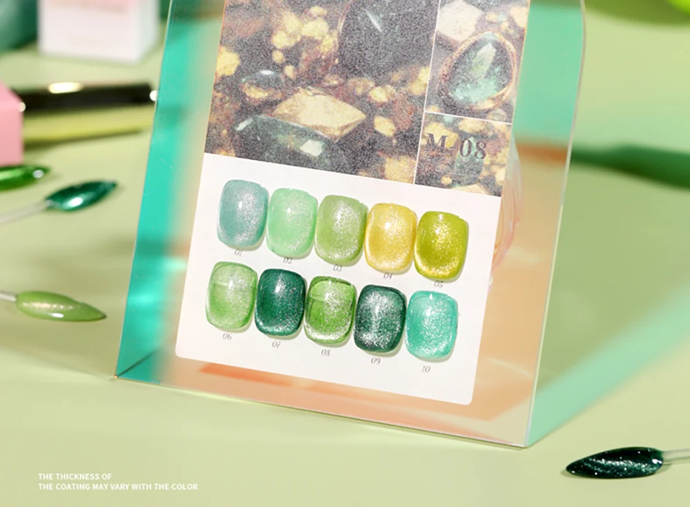 Vendeeni 10 Farben Grüner Glitzer-Brocken-Diamant-Katzenaugen-Gel-Nagellack Magnetischer UV-Soak-Off-Gel-Lack Eis-Smaragd-Gel-Lack – Detail 11