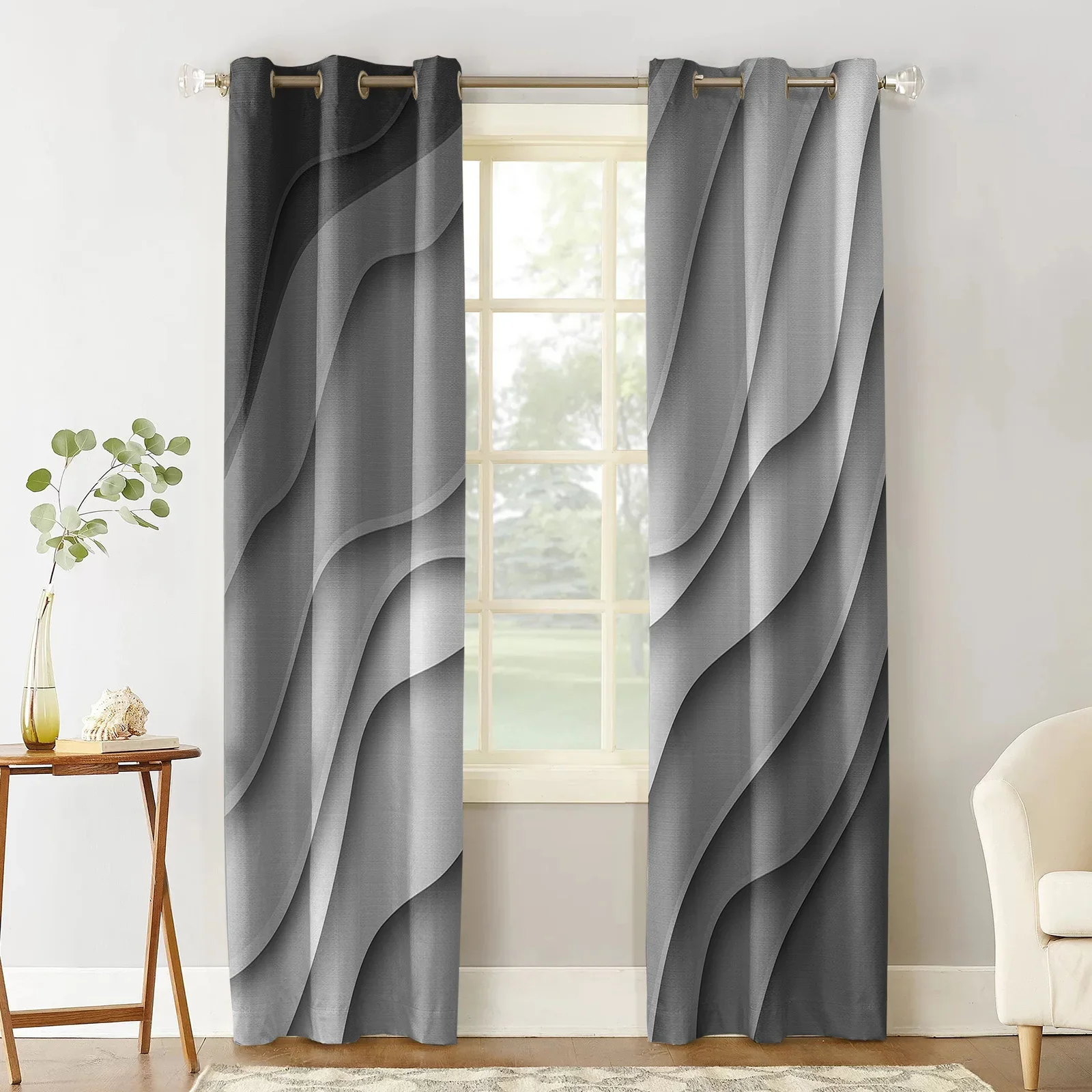 Black Gray Gradient Modern Geometric Abstraction Curtains for Living Room Kids Bedroom Window Curtain Hall Drape Long Cortinas