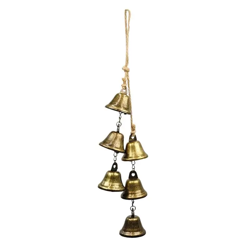 Vintage Brass Hanging Bells Bohemian Style Rustic Retro Melodic Chime Wall Decor for Boho Lovers Home Patio Balcony Decor
