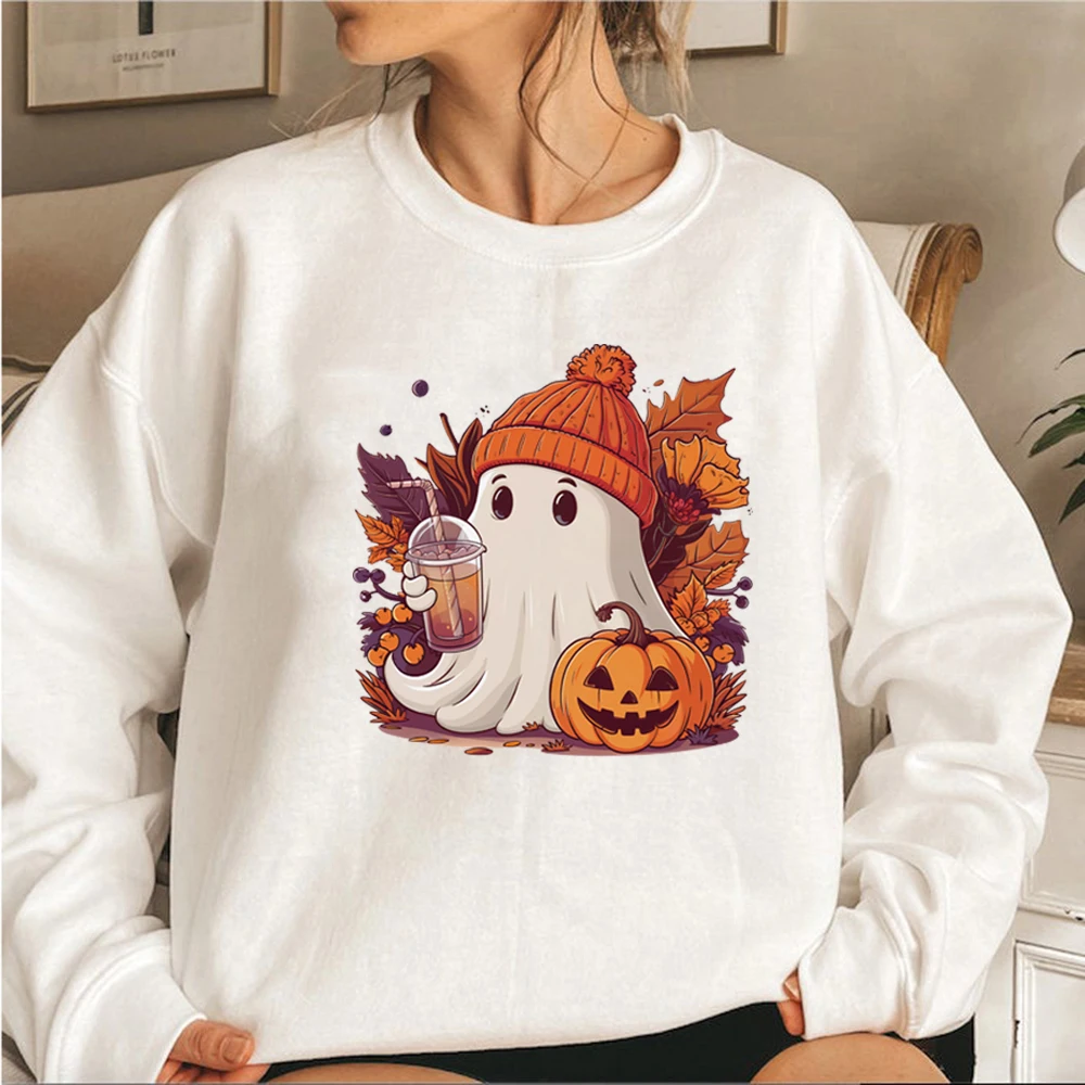 Cute Ghost Sweatshirt Funny Spooky Season Sweatshirt Women\'s Halloween Party Sweater Fall Ghost Hoodies Crewneck Sweatshirts