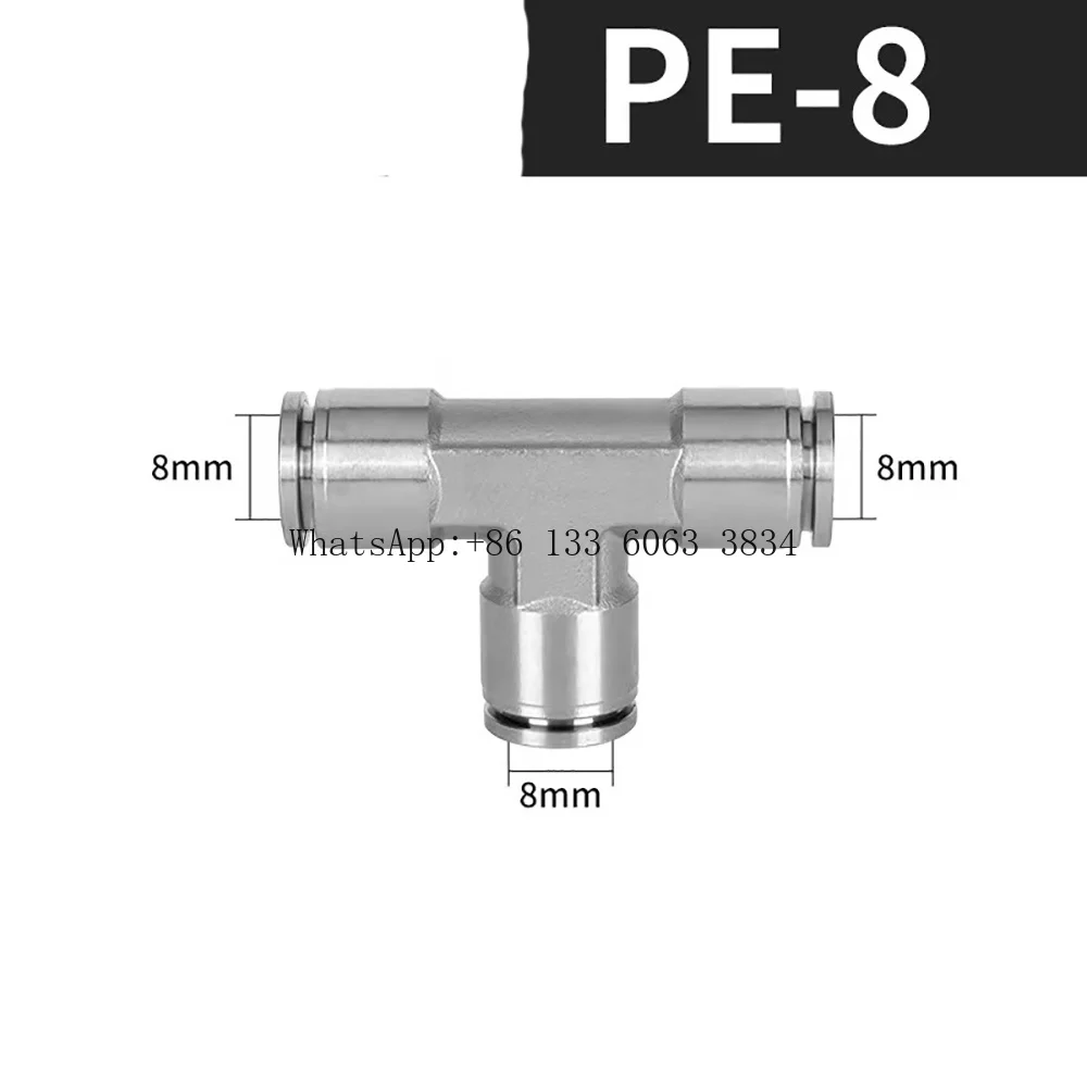 PE 4mm 6mm 8mm 10mm 12mm 14mm 16mm Tee 3 Way Spliter Pneumatic 304 Stainless Steel Push In Quick Connector Release Air Fitting
