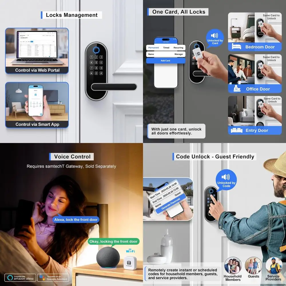 

Bluetooth-замок с функцией распознавания отпечатков пальцев и сенсорной панелью — простая установка своими руками, бесключевой доступ, автоматическая блокировка, идеально подходит для дома, аренды и умных домов.