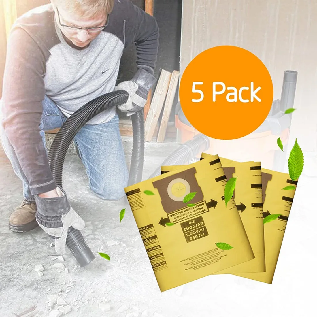 Paquete de 5 bolsas de filtro de polvo para aspiradoras en seco y húmedo Shop Vac de 5-8 galones, 90661 906-61 9066100   90671 9067100 ,Etc.