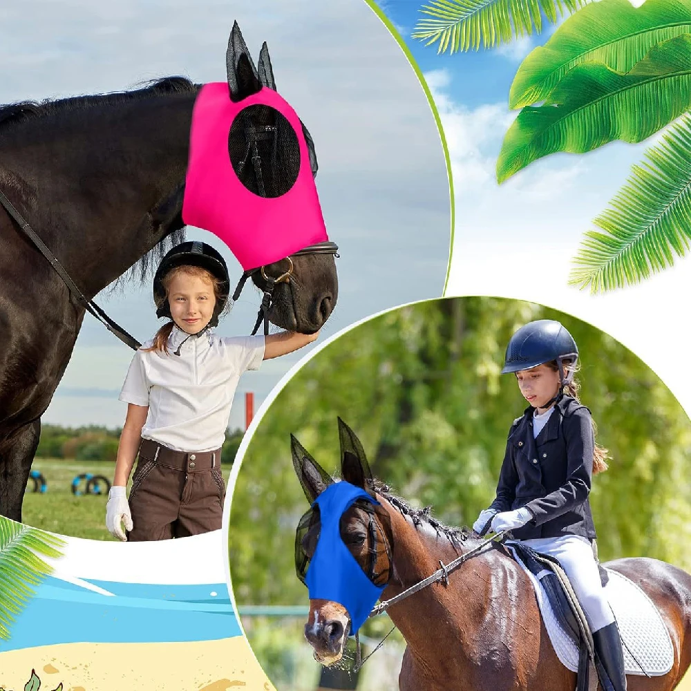 1PC Horse Fly Mask with Ears,UV Protection Elastic Breathable Comfort Mesh Mask for Adult Horses, Summer Insect Protective Cover view 6