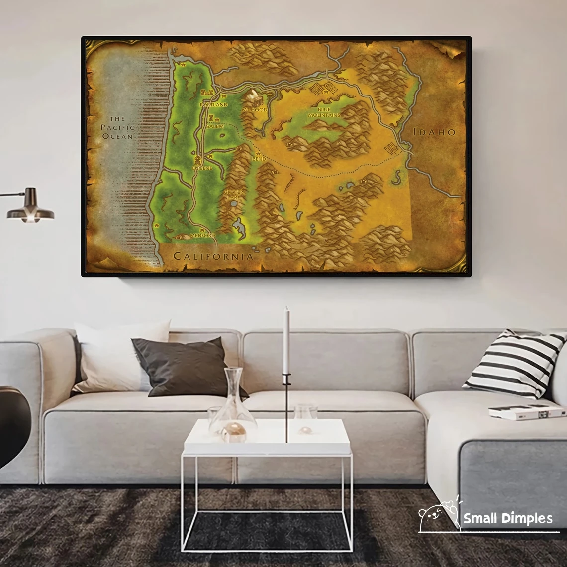 Map Of Oregon - World Of Warcraft Style Map Game Poster Canvas Art Print Home Decoration Wall Painting ( No Frame )