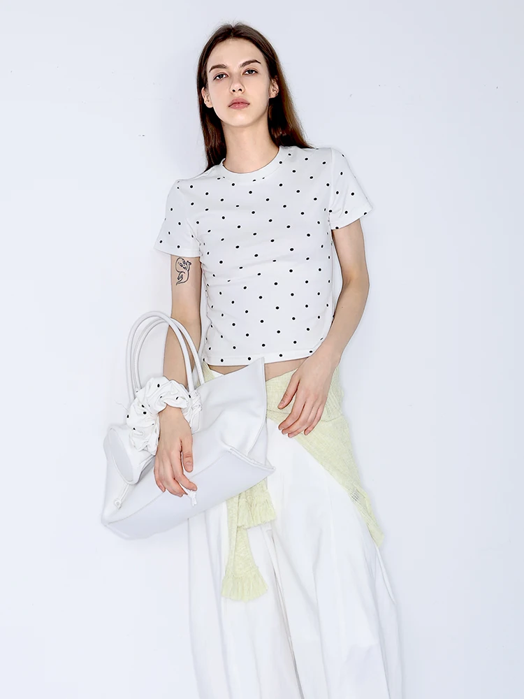 

Преция S | JDE Polka Dot ort Sve ort Повседневный женский белый топ для поездок на работу Удобная хлопковая футболка для молодых женщин