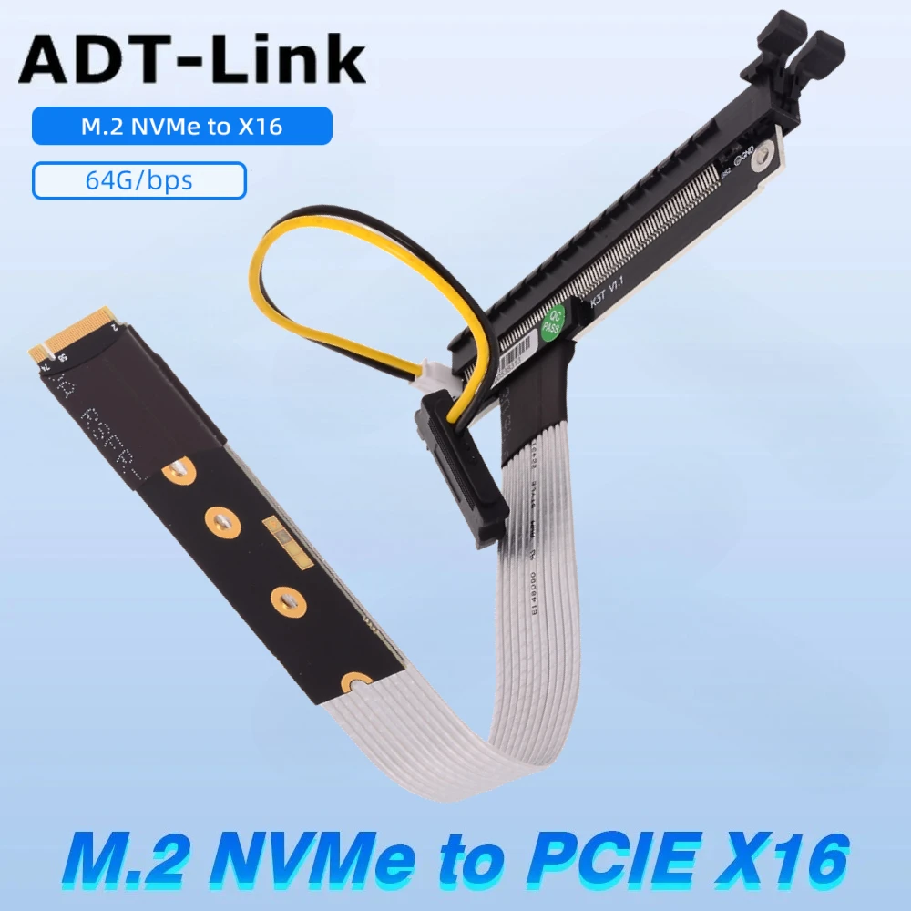 

ADT Graphics Extension Cable M.2 To X16 PCI-E 4.0 M.2 NVME Gen4 64G/bps Adapter Converter Cable 10-50cm Full Speed for STX Riser
