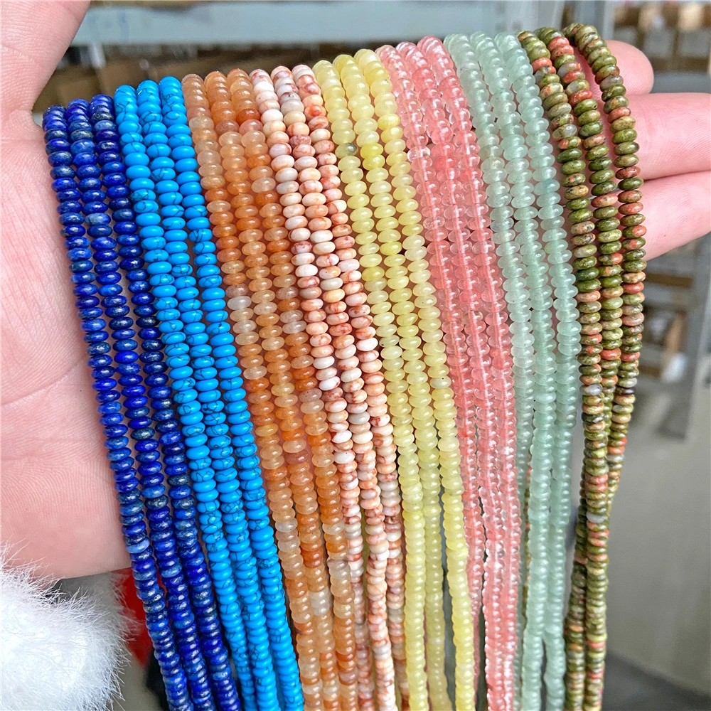 Natural Flat Round Heishi Stone Beads Muticolor Quartz Jades Jaspers Loose Spacer Bead For Jewelry Making Necklace Bracelets DIY