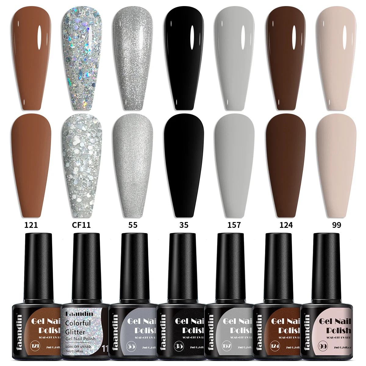 7 pezzi/set Faandin 0. 24oz*7 bottiglie, colore solido perlato, occhio di gatto di cristallo, set di smalti per unghie in gel rosa cipolla glitterato, colori ricco, adatto per l'autunno e l'inverno, set di smalti per unghie gel per unghie di alta qualità, resistente all'usura, non facile da sbiadimento