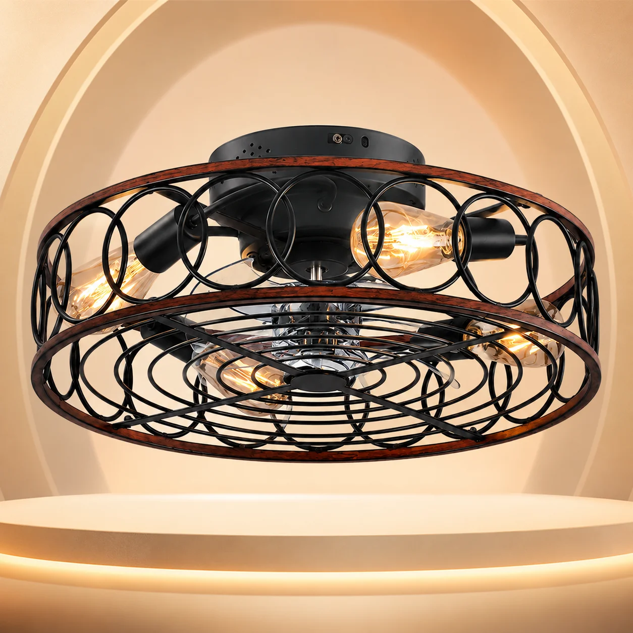 

20-Inch Caged Ceiling Fan with Lights and Remote, DC Motor, 6-Speed Reversible, Timer, Indoor Living Room & Bedroom