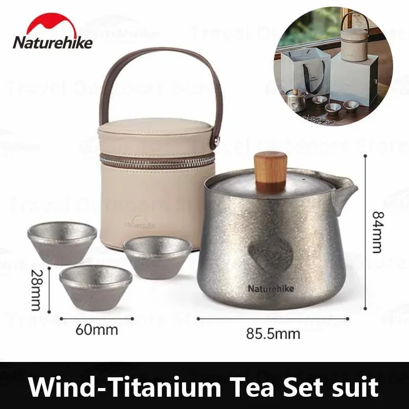 

Naturehike Titanium Tea Set Suit Ultralight Outdoor Camping Travel Teapot Teacup Tableware Kettle Cup Picnic Double Layer Teapot