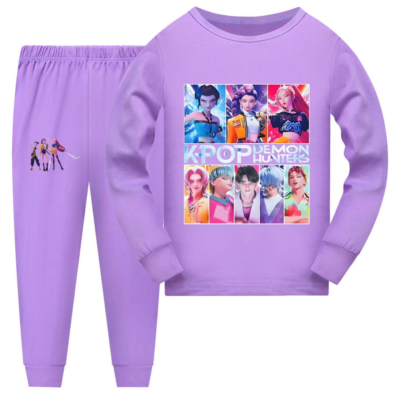 KPop Demon Hunters 2PCs Pajamas Set Kids Cartoon Pyjama Long Sleeve Tops With Pants Casual Sleepwear for Baby Girls  Teen Boys