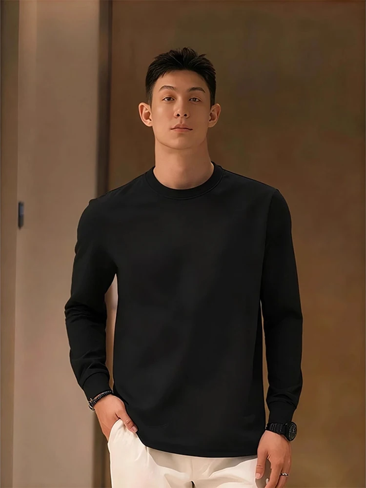 

American Sle Heavyweight Bla round Ne Sweatirt Men's Long Sve T-irt Casual Versatile Base Layer irt