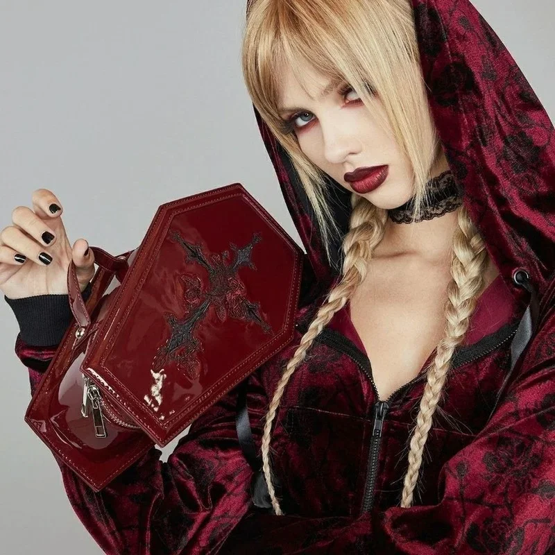 Harajuku Y2K Lolita Handbags Cosplay Women Gothic Punk Cross Embroidery Hot Girl Messenger Bag Halloween Cosplay Clutch Purse