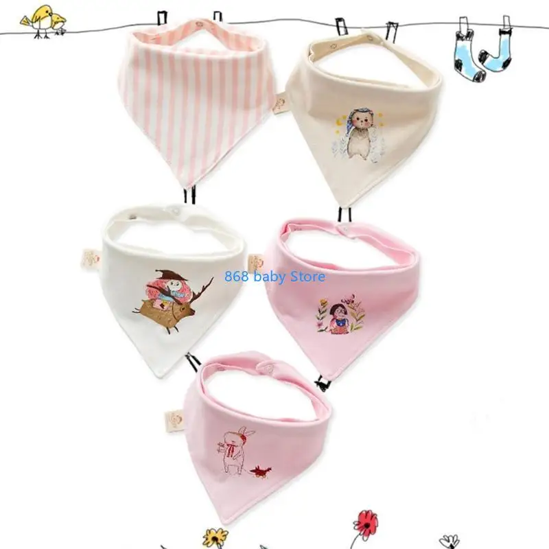 

29EE 5 Pcs/Set Baby Newborn Feeding Bibs Soft Cotton Saliva Towel Toddler for Triangle Scarf Bandana Newborn Burp Cloth Shower