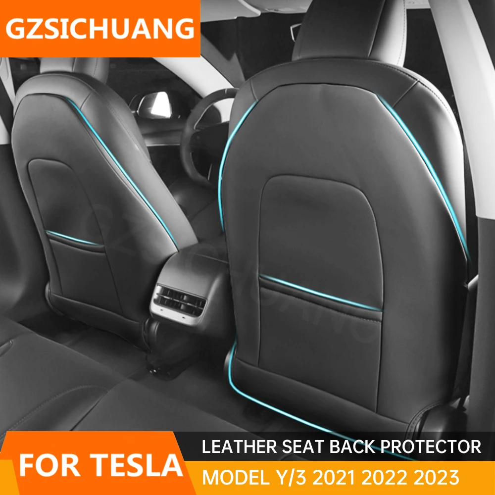 

Car Seat Backrest Kick Protector For Tesla Model 3 Model Y 2024 2023 Anti Kick Foot Pad With Storage Bag Interior Accessories