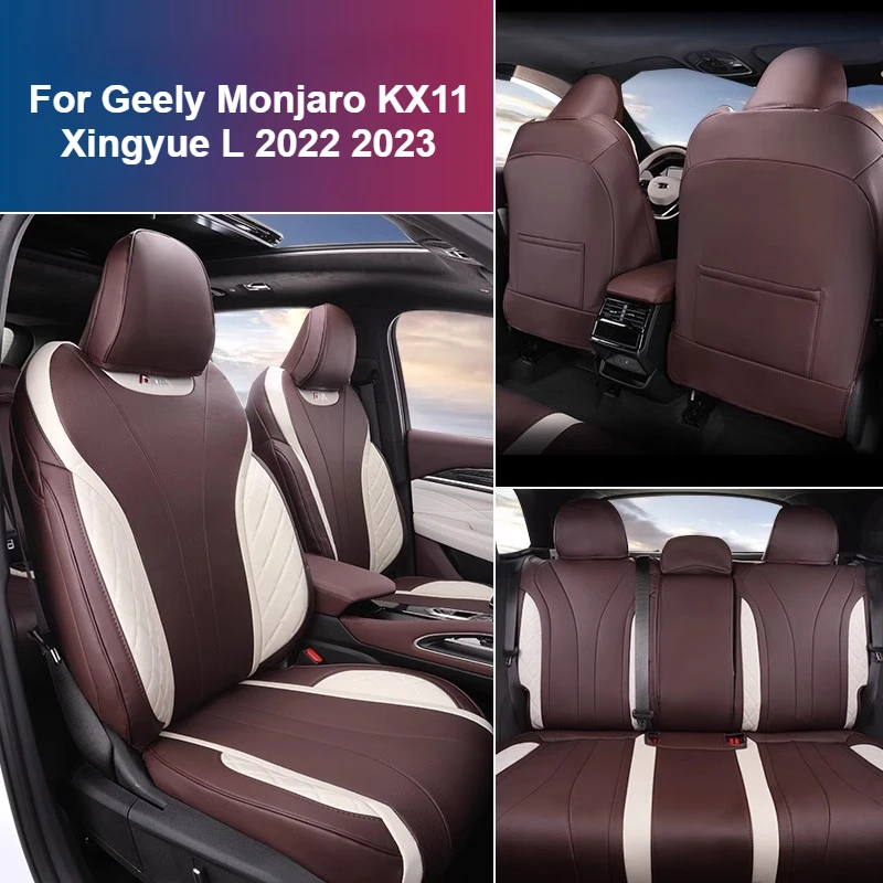 Car Seat Cover Full Sets for Geely Monjaro KX11 2022 2023 Xingyue L Leather 360° Full Surround Front&Rear Seat Cover Protectors