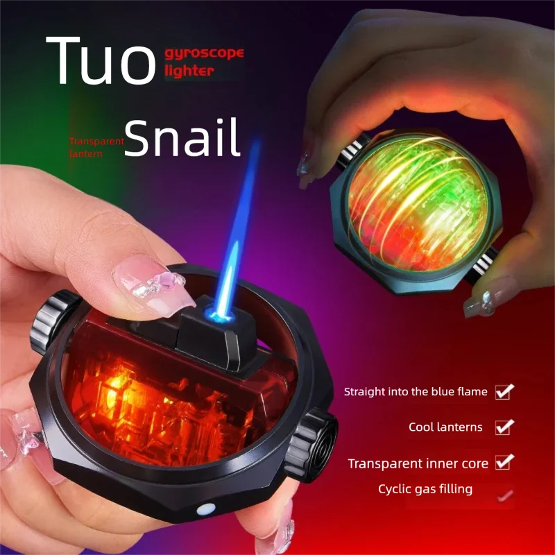 Stress Relief Fidget Spinner Lighter - Transparent Mecha LED Alloy Frame Refillable Igniter