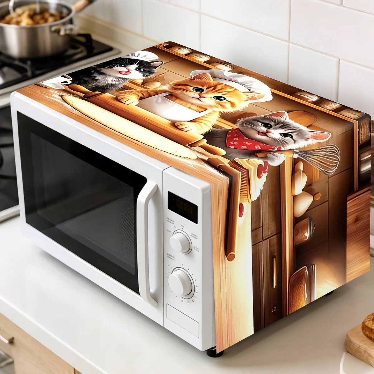 1pc Kitten Oven Dust Cover Cute Chef Kitten Polyester Microwave Dust Cover For Home Kitchen Dining Room  Machine Protector