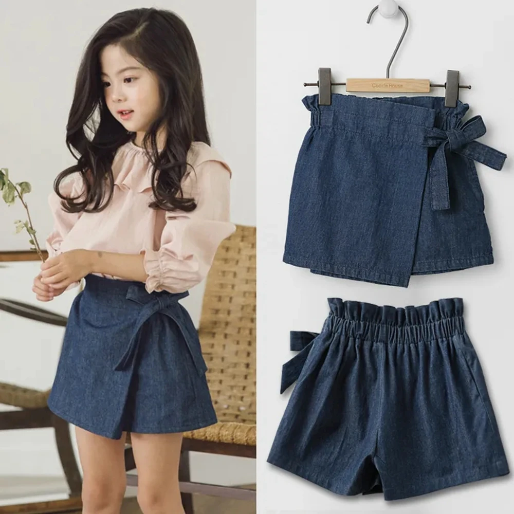 

4-14 Years Girls Skirt Shorts Elastic Waist Denim Short Pants for Girls Cute Jean Skirt 2022 Fashion Teenager Girls Clothes Kids