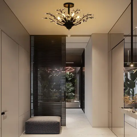 5-Light Vintage Crystal Chandelier - Black Branch Pendant Light with E12 Sockets - Elegant & Romantic Ceiling Fixture Home Decor