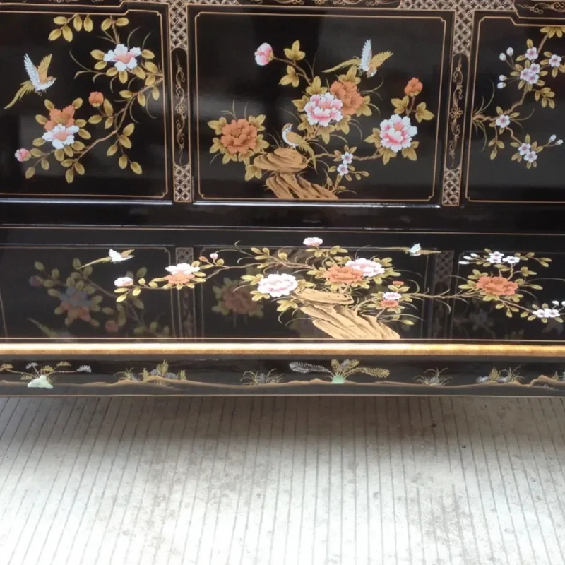 Solid Wood Three Seater Sofa Shell Bright Baking Paint Snail Inlaid Lacquer Single Sofa Chair Furniture