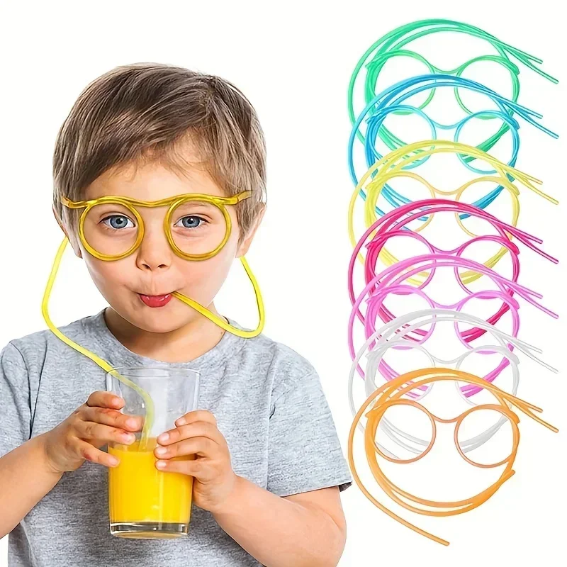 8Pcs Creative Funny Straw Glasses Flexible Drinking Tube Novelty Entertainment Accessories for Holiday Birthday Party Gifts