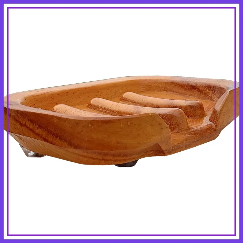 

Solid Teak Wood Soap Dish with Raised Edges & Drain Holes, Non-Slip Bar Soap Holder for Shower, Bathroom, Kitchen Sink